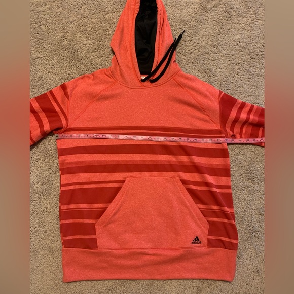 Adidas Ultimate Hoodie l Salmon/Red Horizontally Striped Sweatshirt l Size: XL - Picture 8 of 11